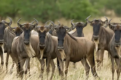 Wildbeests in the Lamai Wedge Staring at the Guest's Vehicle During Game Drive in Serengeti National Park