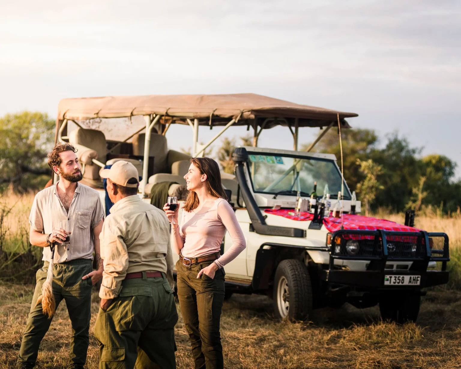 couple at Serengeti National Park enjoying their honeymoon with the local guide