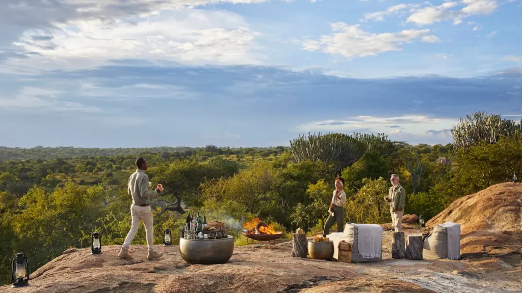 Serengeti Safari National Park with a golden sky.