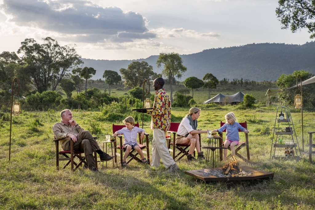 Family Safari in Campfire during Sundowner
