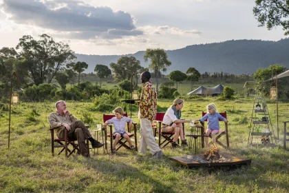 Family Safari in Campfire during Sundowner
