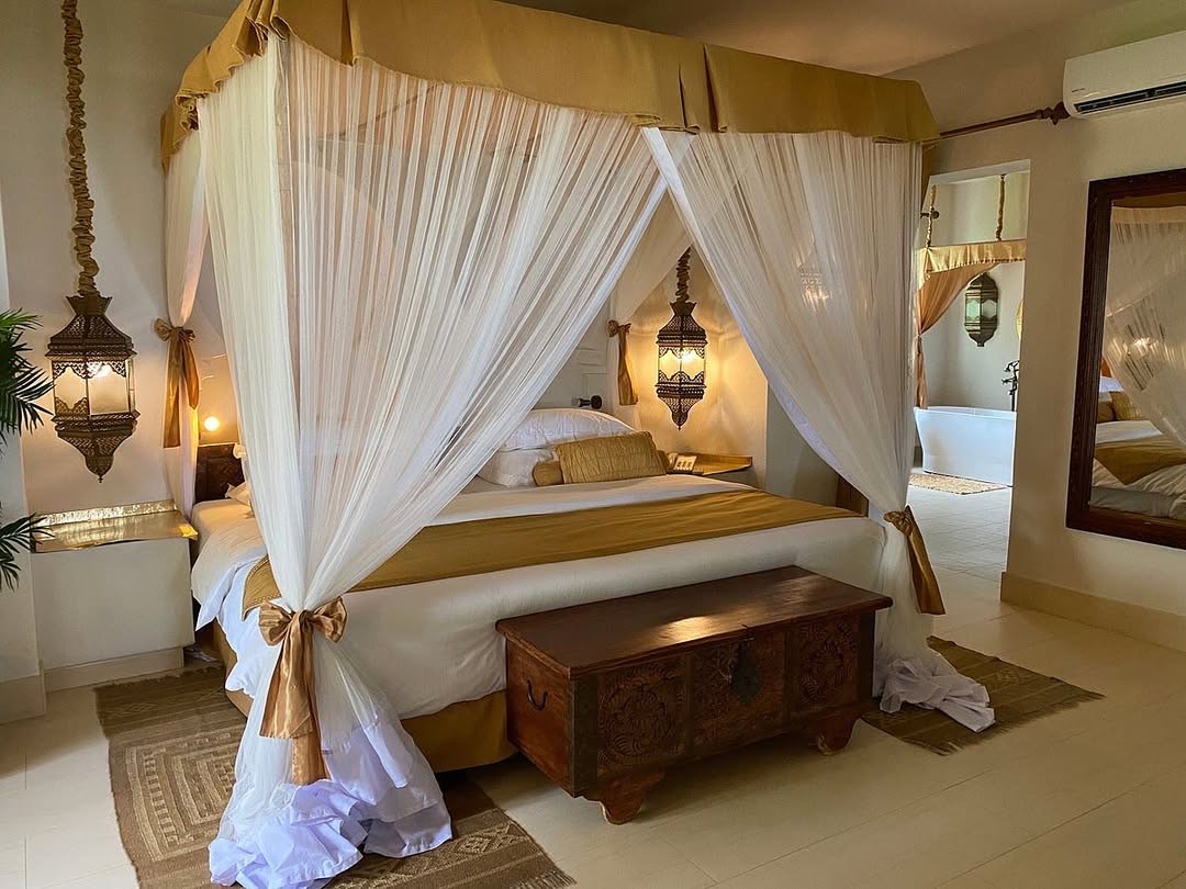 The bedroom at the Baraza Resort in Zanzibar