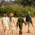 Tanzania safari guide experience — senior guide leading guests on a walking safari with East Africa Safari Guides